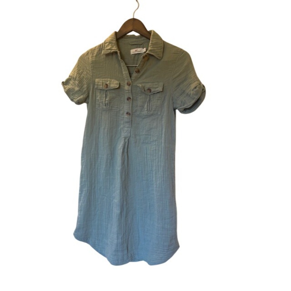 Vineyard Vines Sage Green Cotton Short Sleeve Shirt Dress Size 0